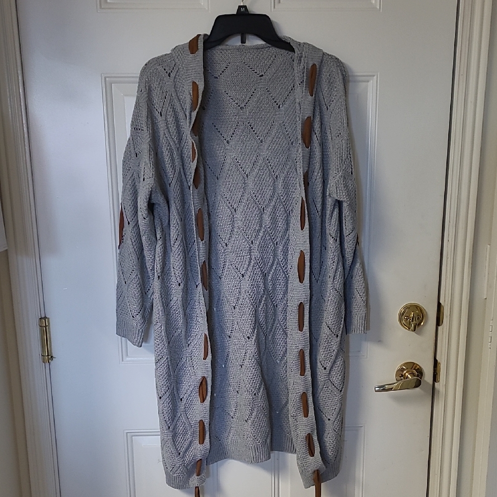 Gray Cardigan Sweater with Heathered Texture